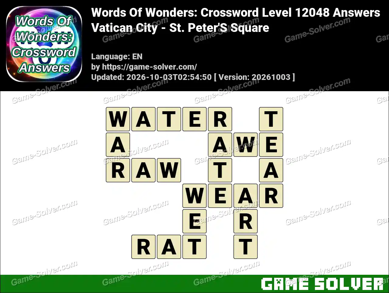 Words Of Wonders: Crossword Level 12048 Answers – Vatican City – St. Peter’S Square